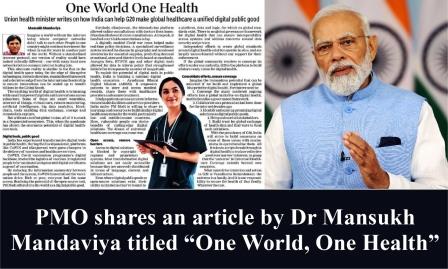 PMO shares an article by Dr Mansukh Mandaviya titled “One World, One Health”